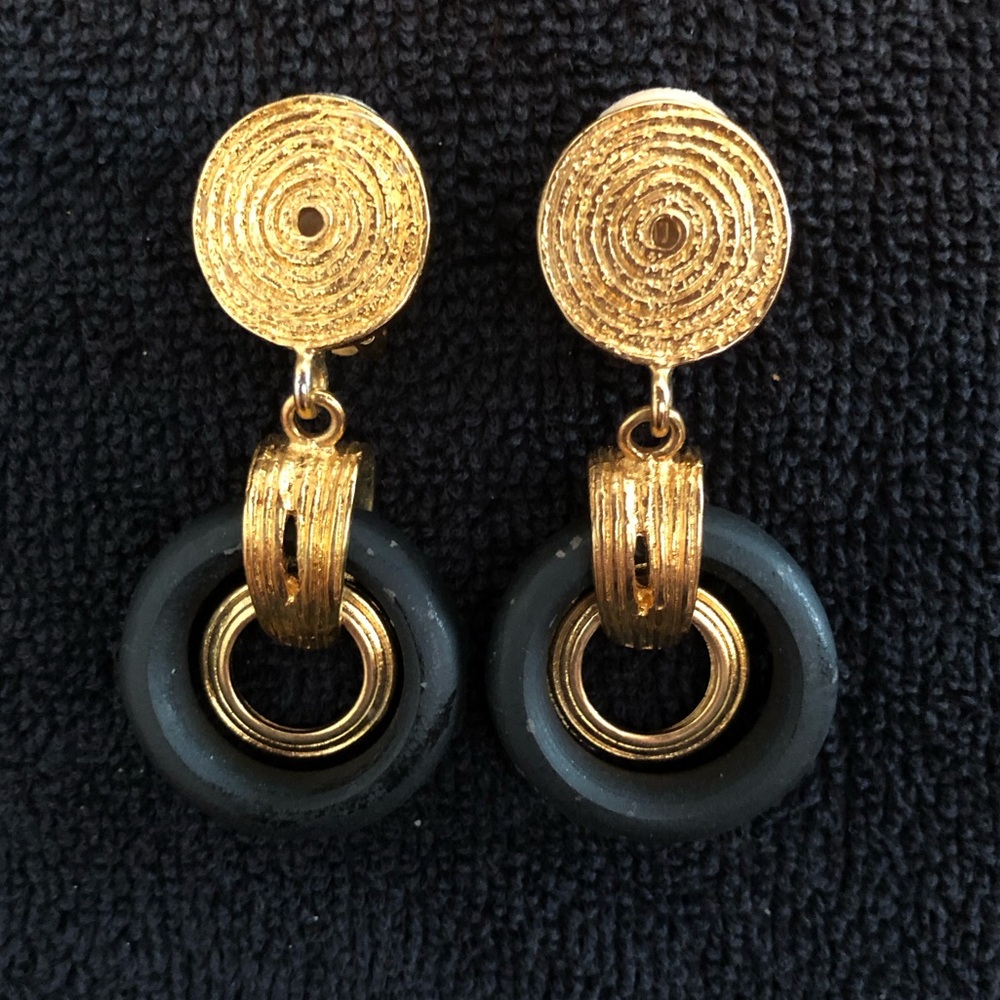 Vintage Gold & Black Toned Door-Knocker Earrings